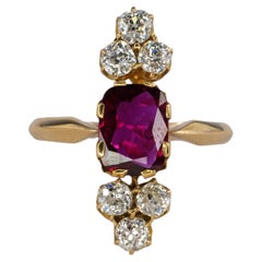 Radiant-Cut Ruby and Diamond Vertical Ring