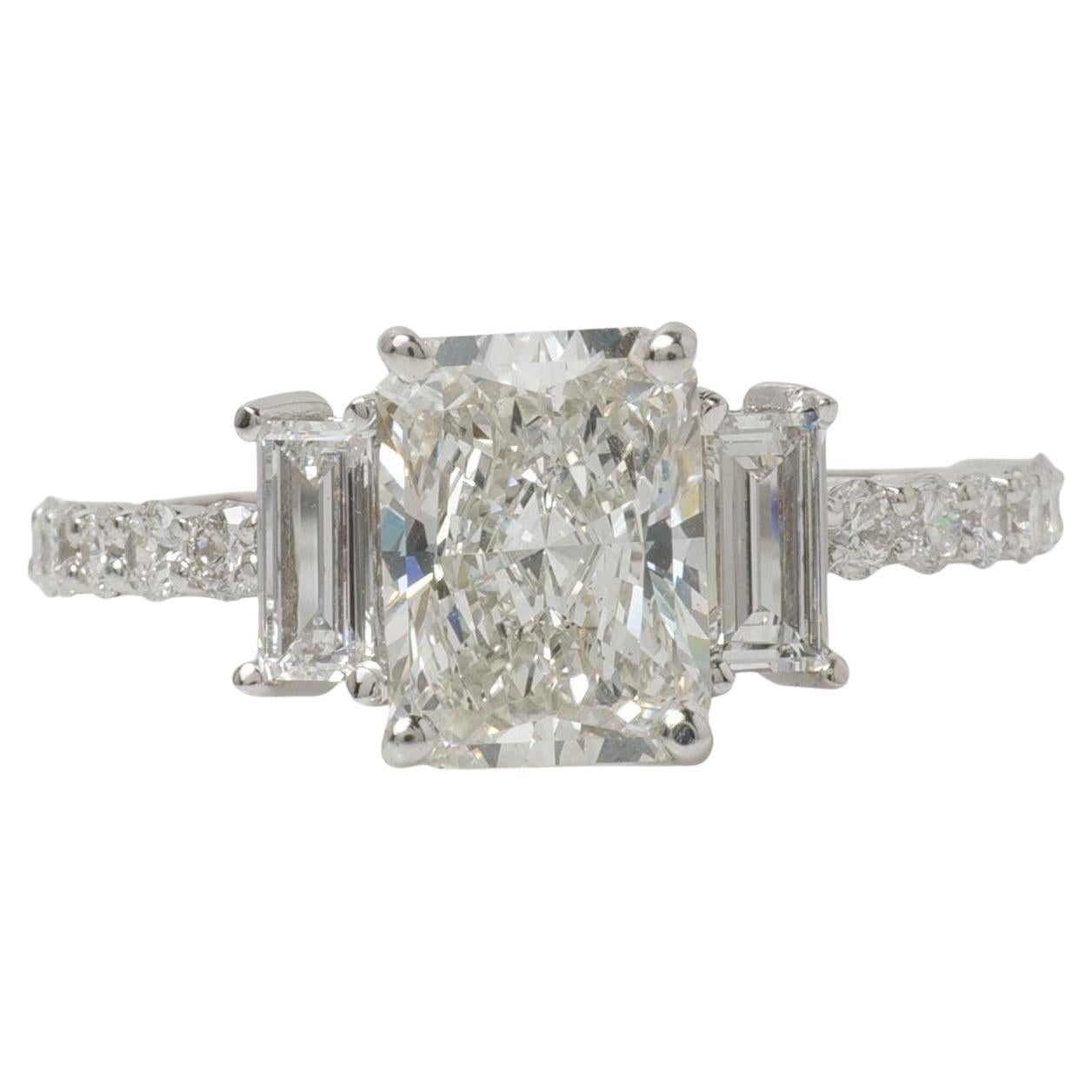 Radiant Cut Three Stone Natural Diamond Ring in 14K Solid Gold (Certified)