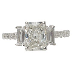 Radiant Cut Three Stone Natural Diamond Ring in 14K Solid Gold (Certified)