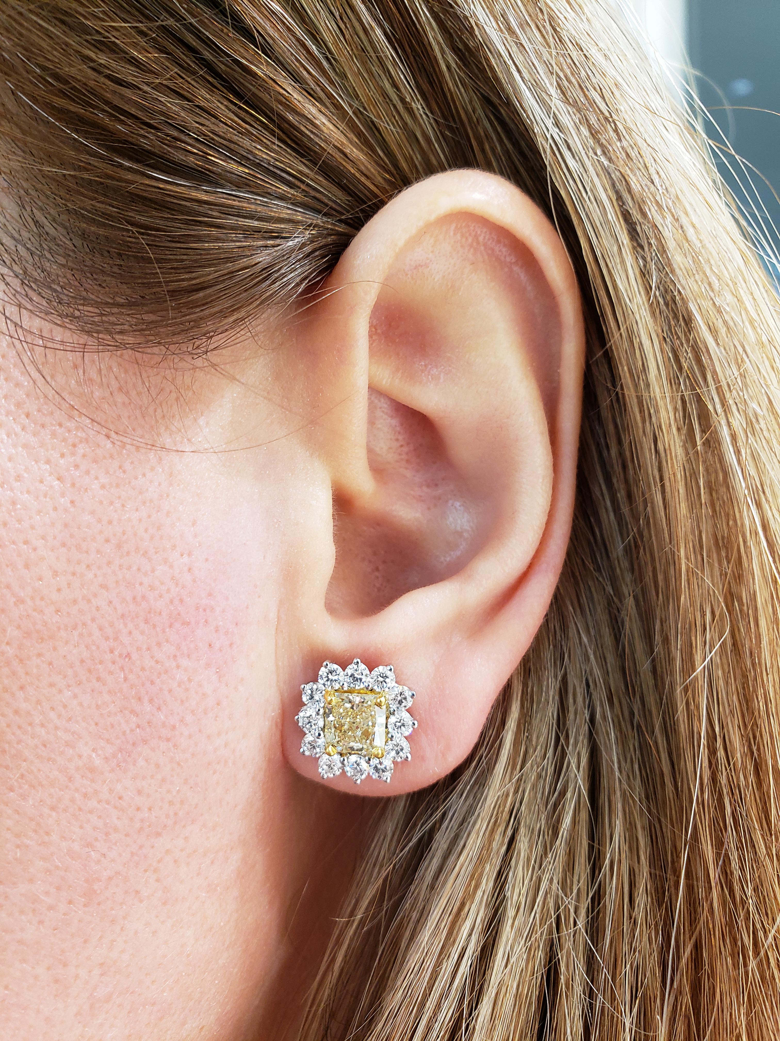 Women's Roman Malakov, Radiant Cut Yellow Diamond Halo Stud Earrings