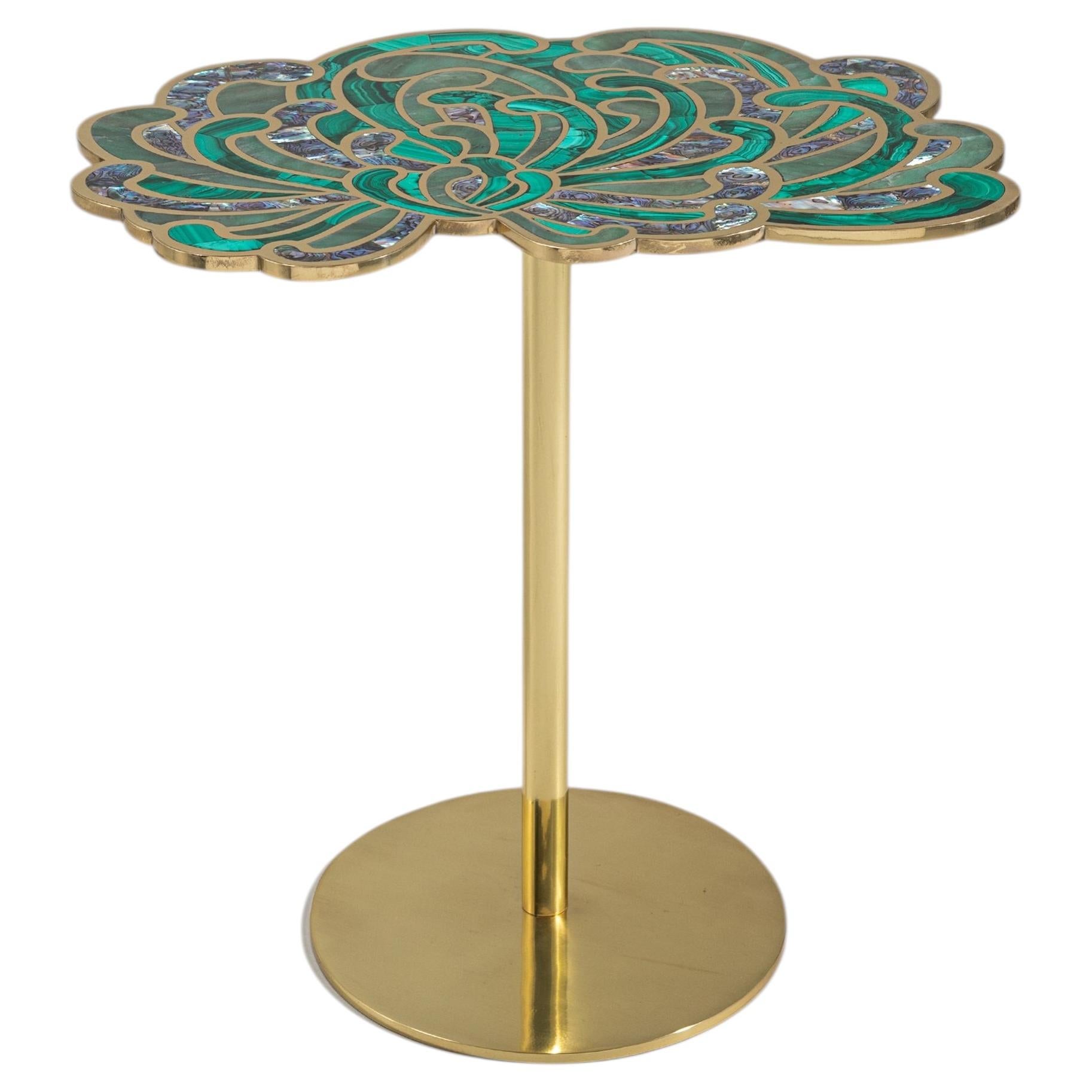 Contemporary side table, Radiant Dahlia Small in brass, Viya by Vikram Goyal