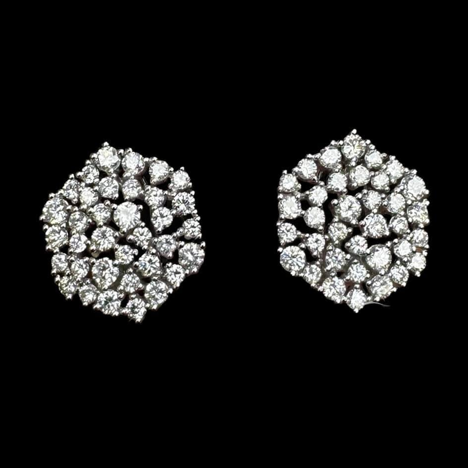 Radiant Cut Radiant Diamond 14K (or 18k upon request) White Gold Floral Stud Earrings For Sale