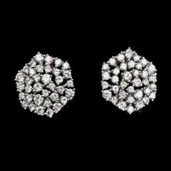 Clou d'oreilles floral en or blanc 14K (ou 18k sur demande) avec diamant radiant