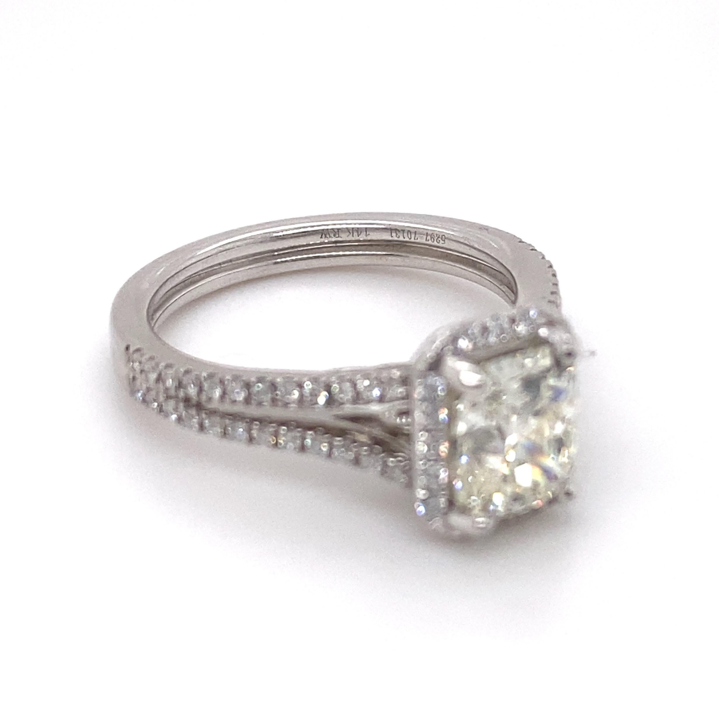 Radiant Diamond 1.68 Carat Halo Design Engagement Ring 14 Karat White Gold GIA 8