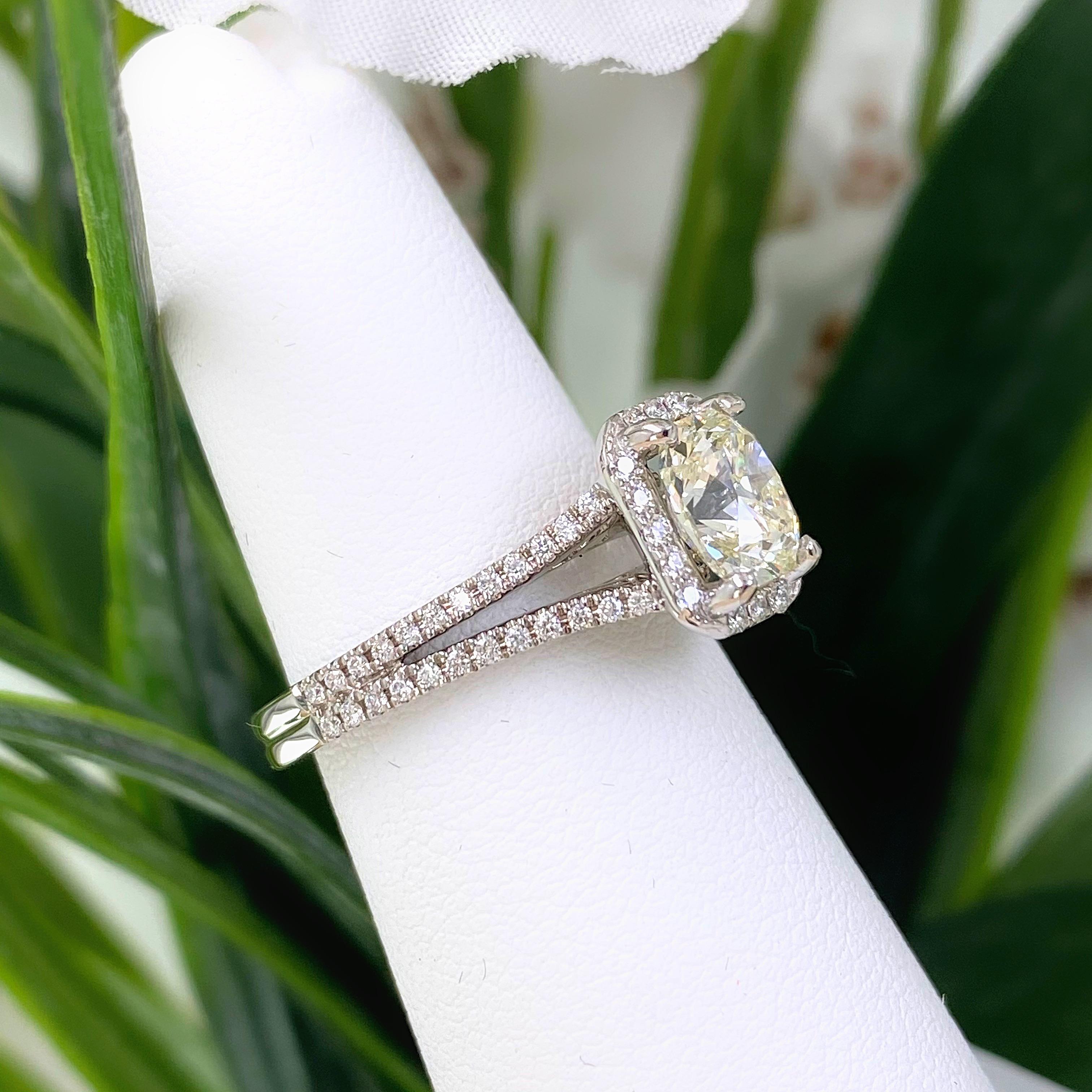 Radiant Diamond 1.68 Carat Halo Design Engagement Ring 14 Karat White Gold GIA In Excellent Condition In San Diego, CA
