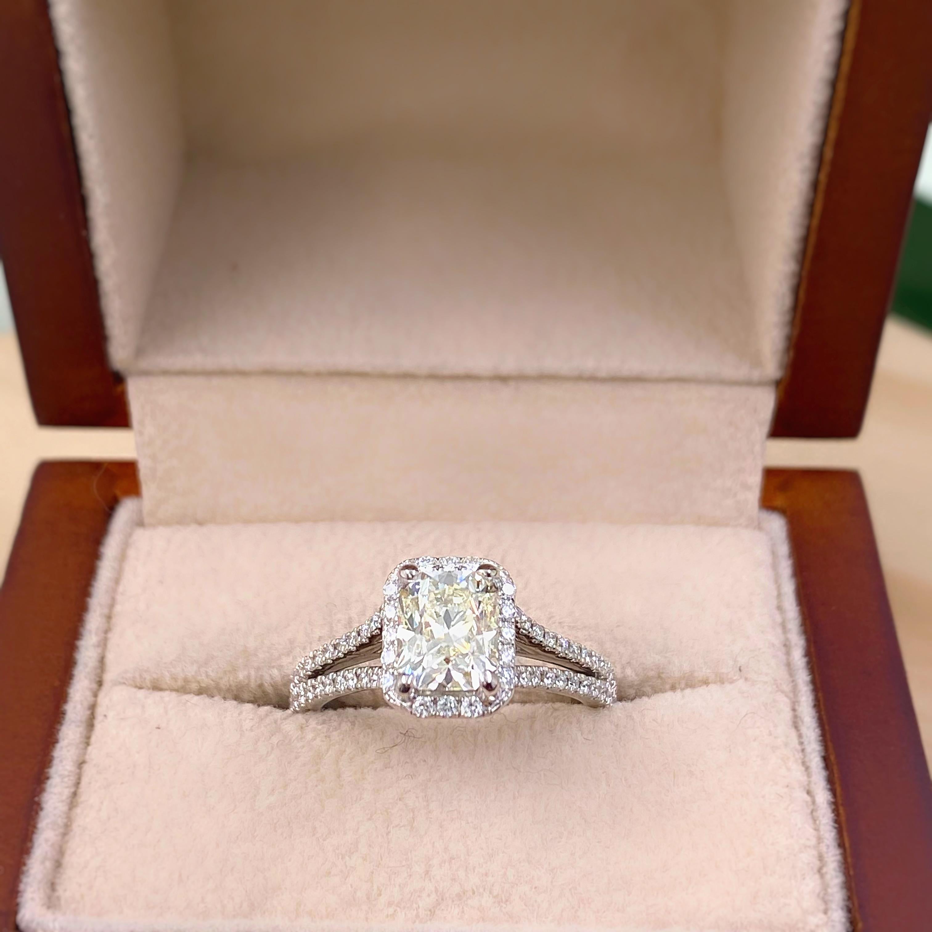 Radiant Diamond 1.68 Carat Halo Design Engagement Ring 14 Karat White Gold GIA 2