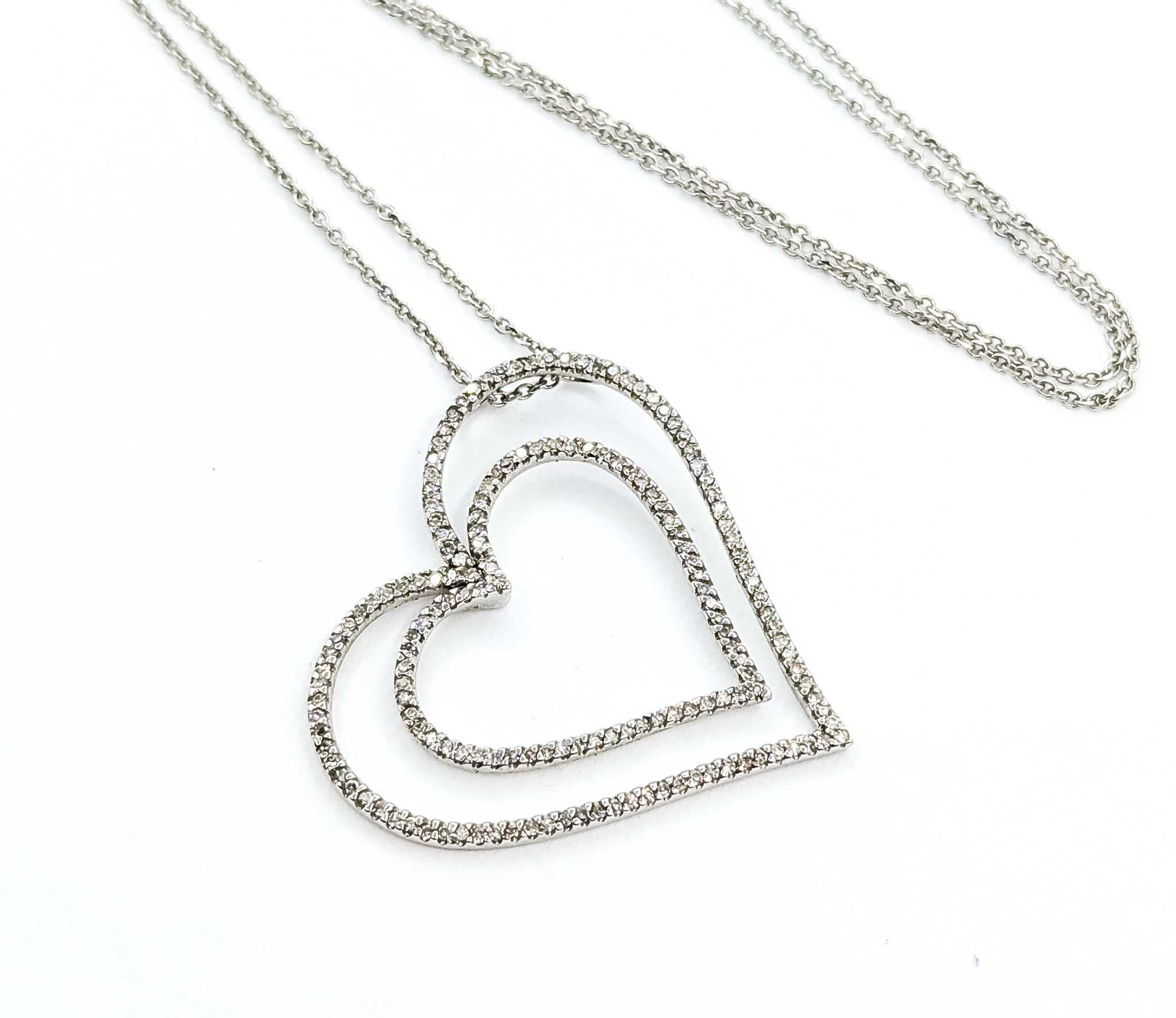 Round Cut Radiant Diamond Double Heart Pendant in 14k White Gold For Sale