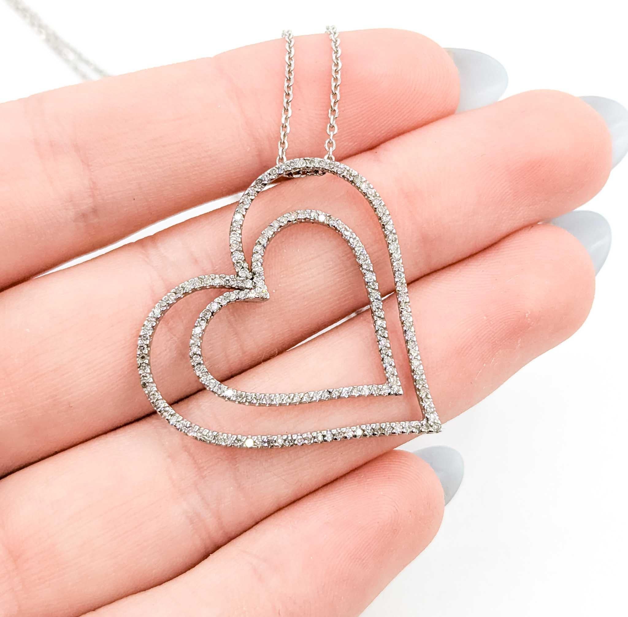 Radiant Diamond Double Heart Pendant in 14k White Gold In Excellent Condition For Sale In Bloomington, MN