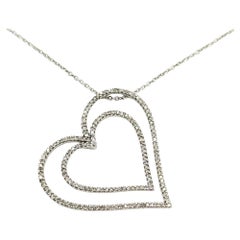 Radiant Diamond Double Heart Pendant in 14k White Gold