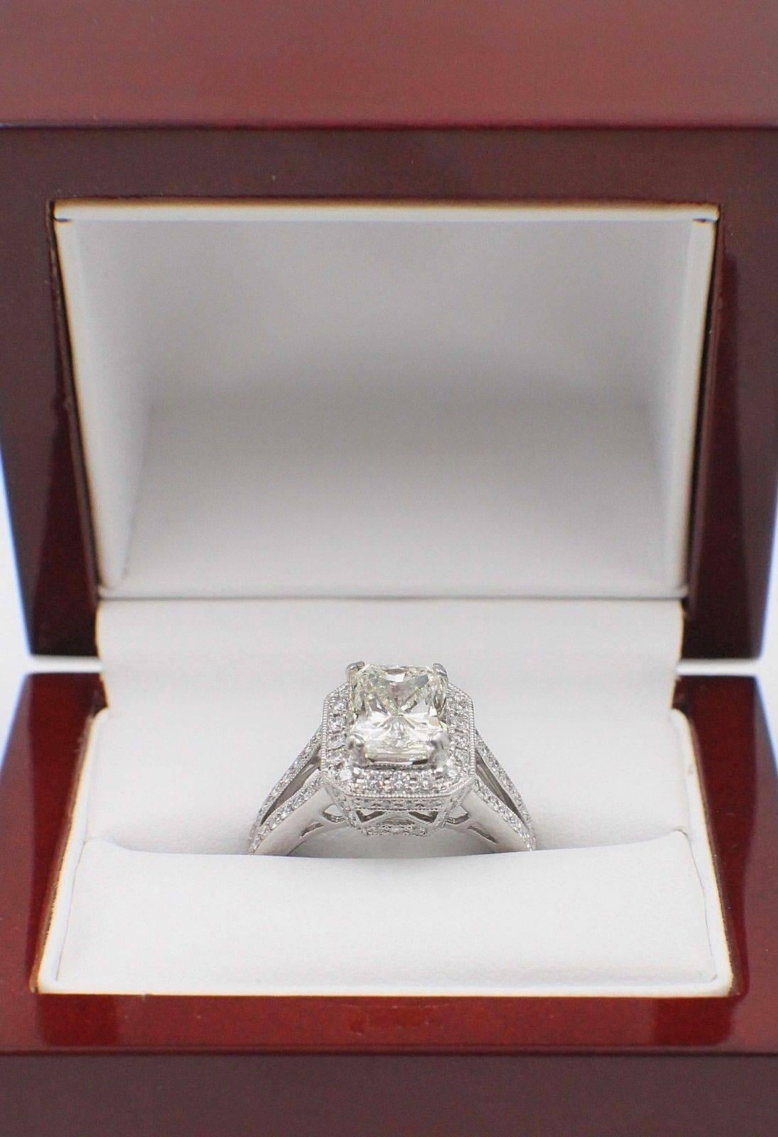 Radiant Diamond Engagement Ring Halo Diamond Band 2.96 TCW in 18k White Gold 5