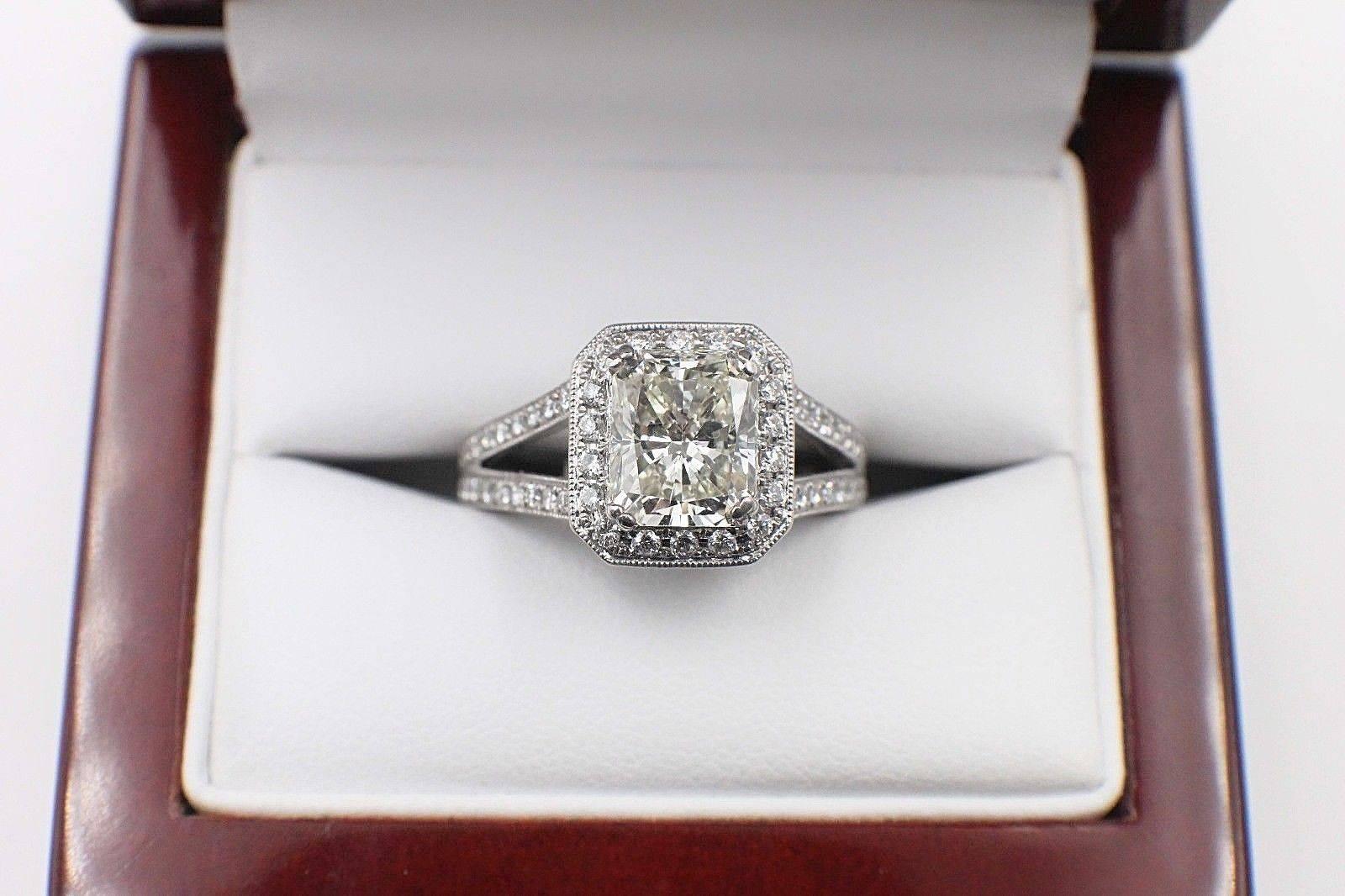 Radiant Diamond Engagement Ring Halo Diamond Band 2.96 TCW in 18k White Gold 6
