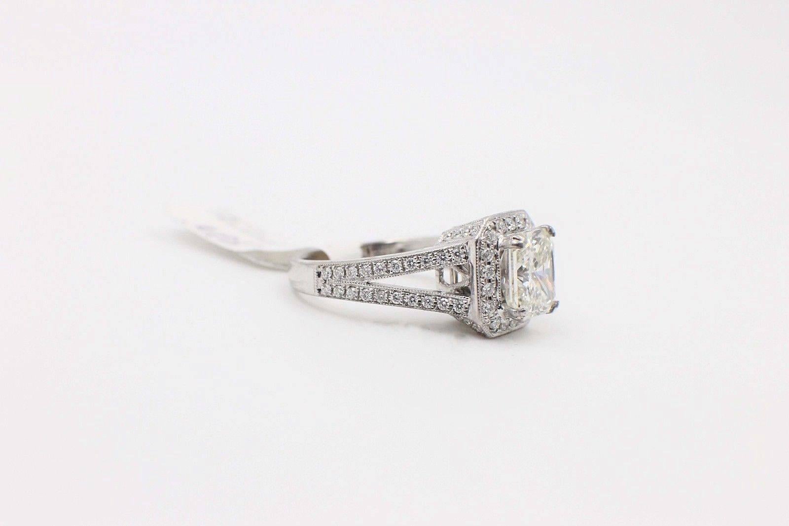 Radiant Diamond Engagement Ring Halo Diamond Band 2.96 TCW in 18k White Gold In Excellent Condition In San Diego, CA