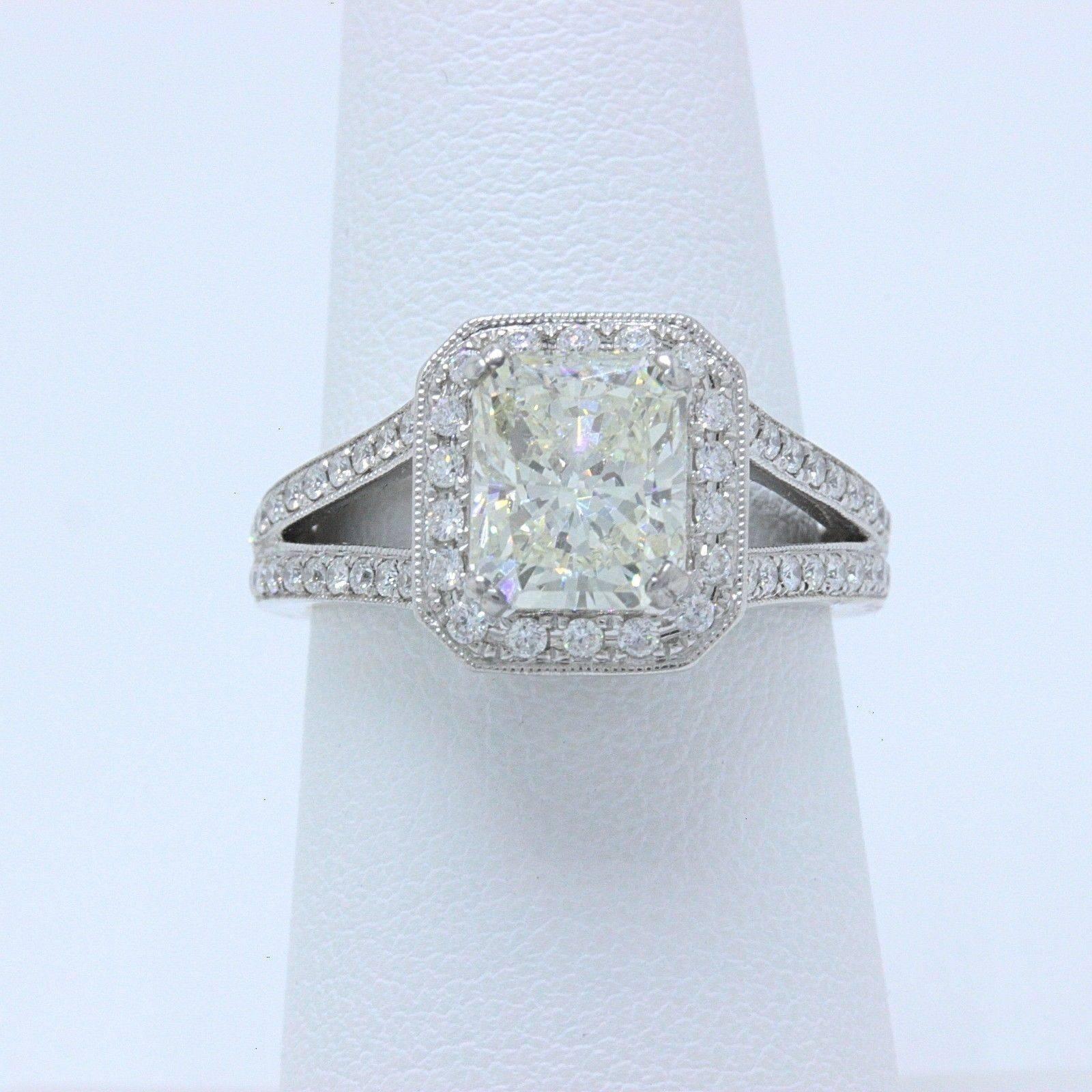 Women's Radiant Diamond Engagement Ring Halo Diamond Band 2.96 TCW in 18k White Gold