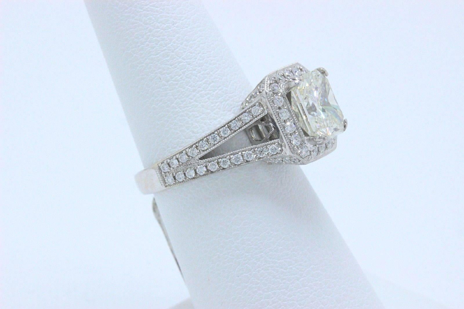 Radiant Diamond Engagement Ring Halo Diamond Band 2.96 TCW in 18k White Gold 1