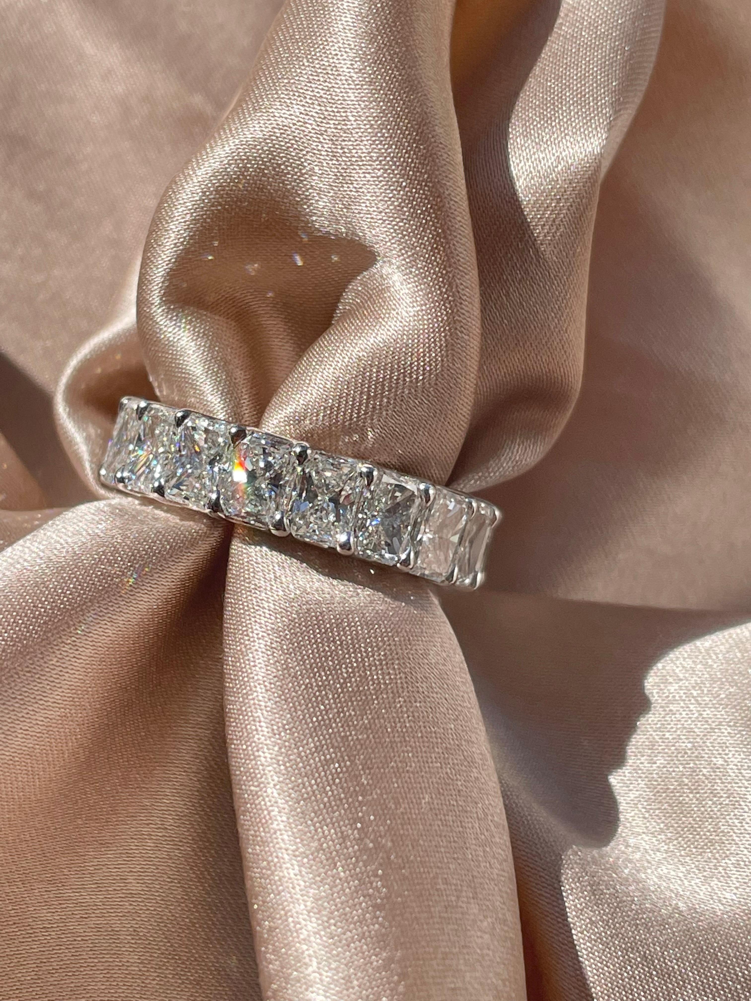 For Sale:  Radiant Diamond Eternity Band 18k White Gold Ring (Wedding Band)