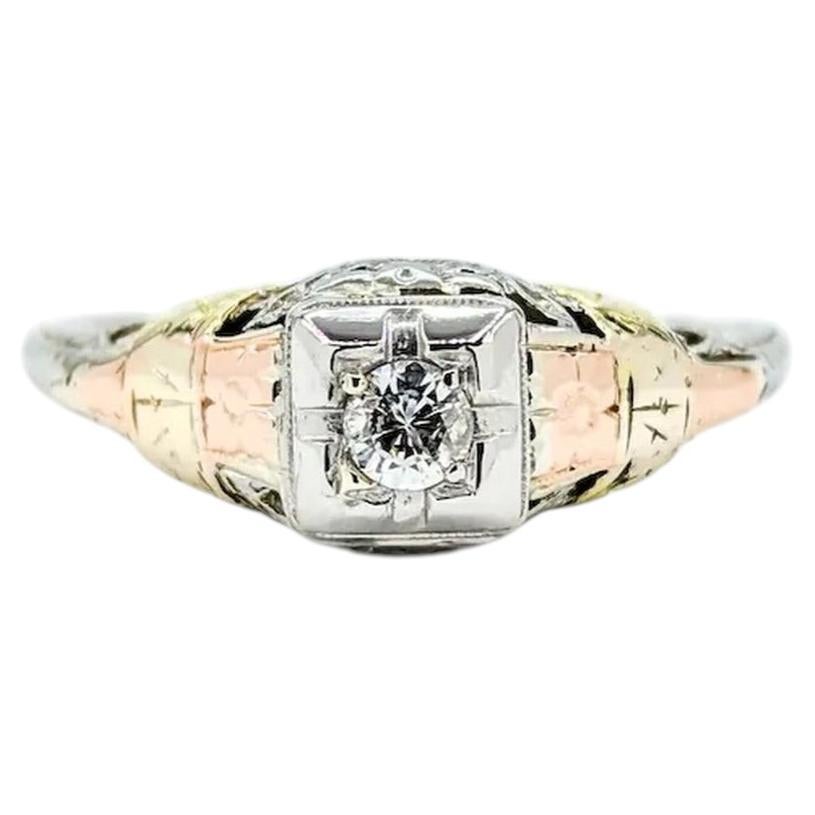 Radiant Diamond Ring in 18k Tri-Tone Gold