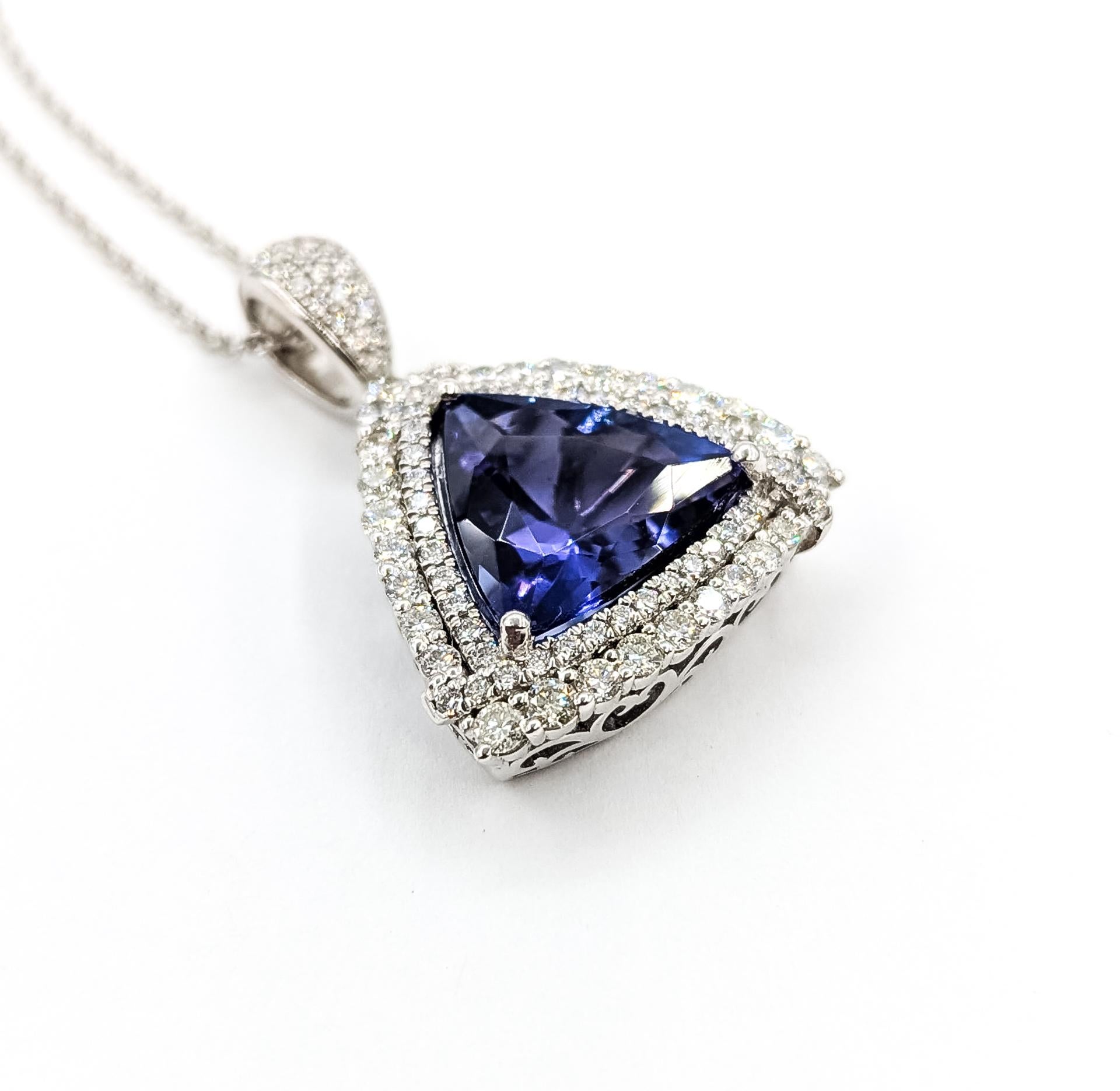 Collana Radiant Double Halo con tanzanite e diamanti in platino In condizioni ottime in vendita a Bloomington, MN