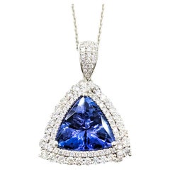Collier double halo radieux en platine avec tanzanite et diamant