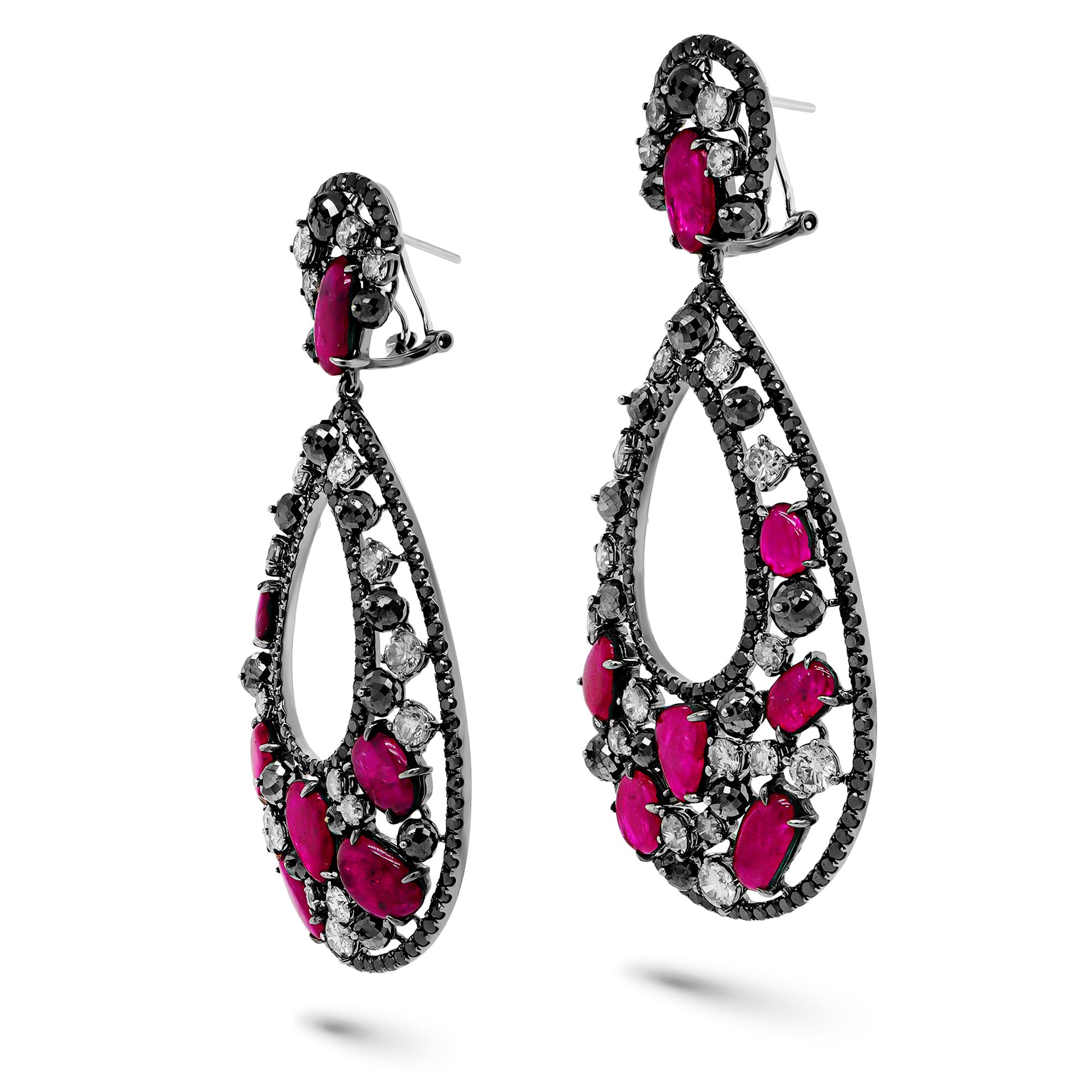 Oval Cut Radiant Elegance 12.25 Carat Vivid Red Ruby & 15 Carat Diamonds 18K earrring For Sale