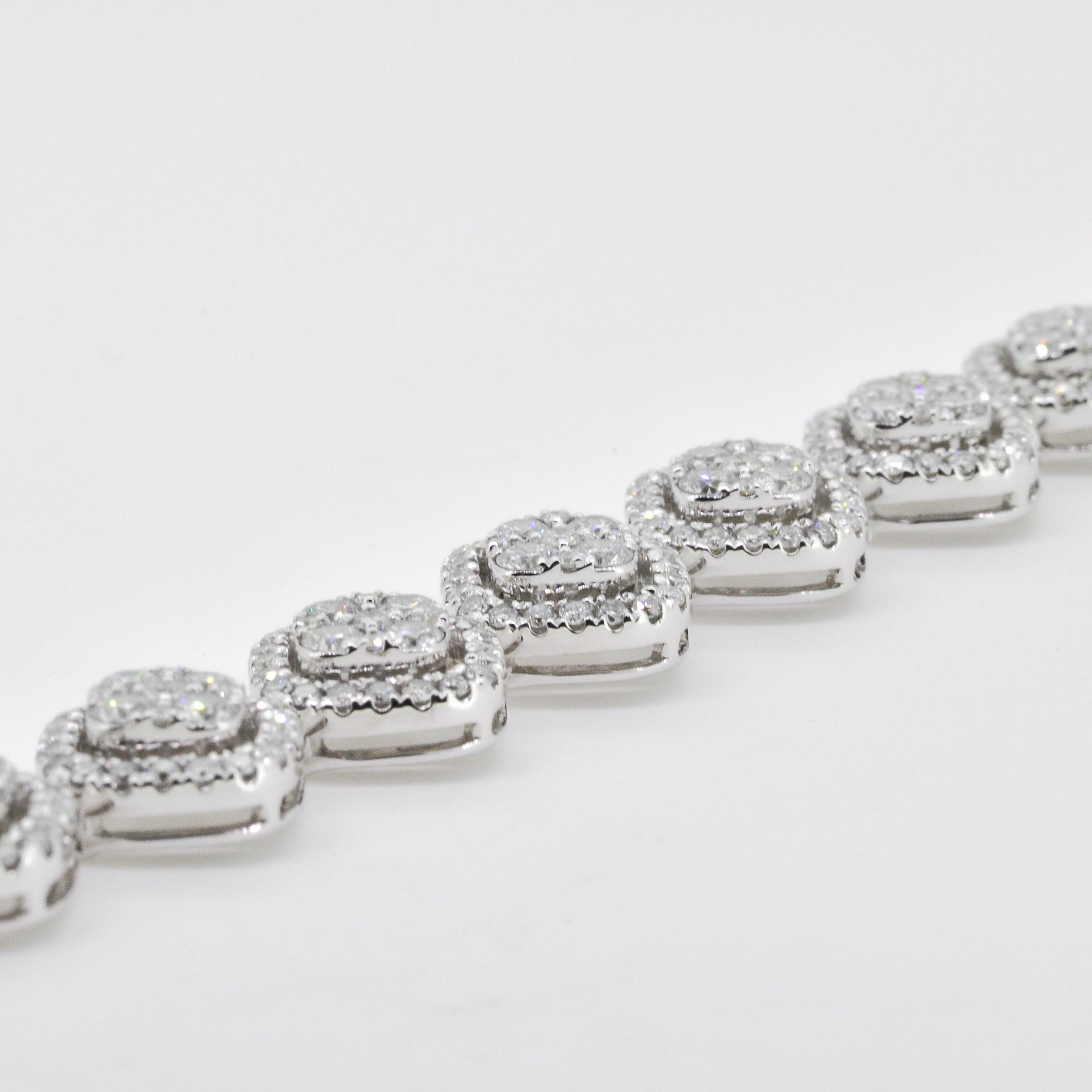 Modern Radiant Elegance: Cluster Halo with Natural Diamond Bracelet in 18k White Gold For Sale