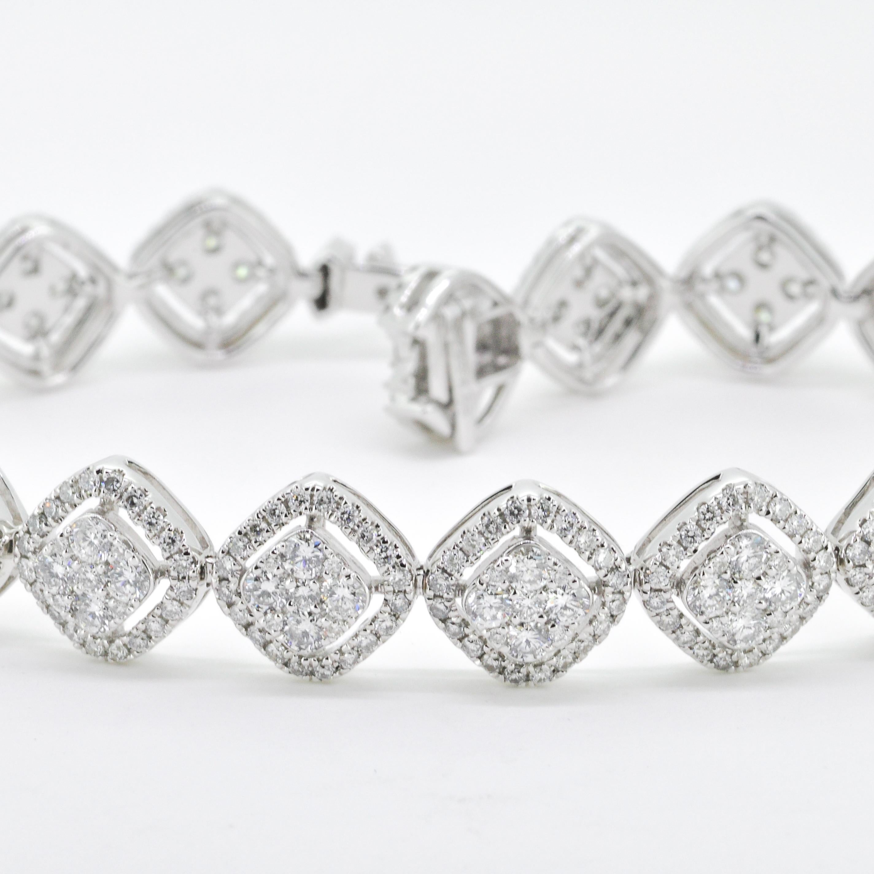 Brilliant Cut Radiant Elegance: Cluster Halo with Natural Diamond Bracelet in 18k White Gold For Sale