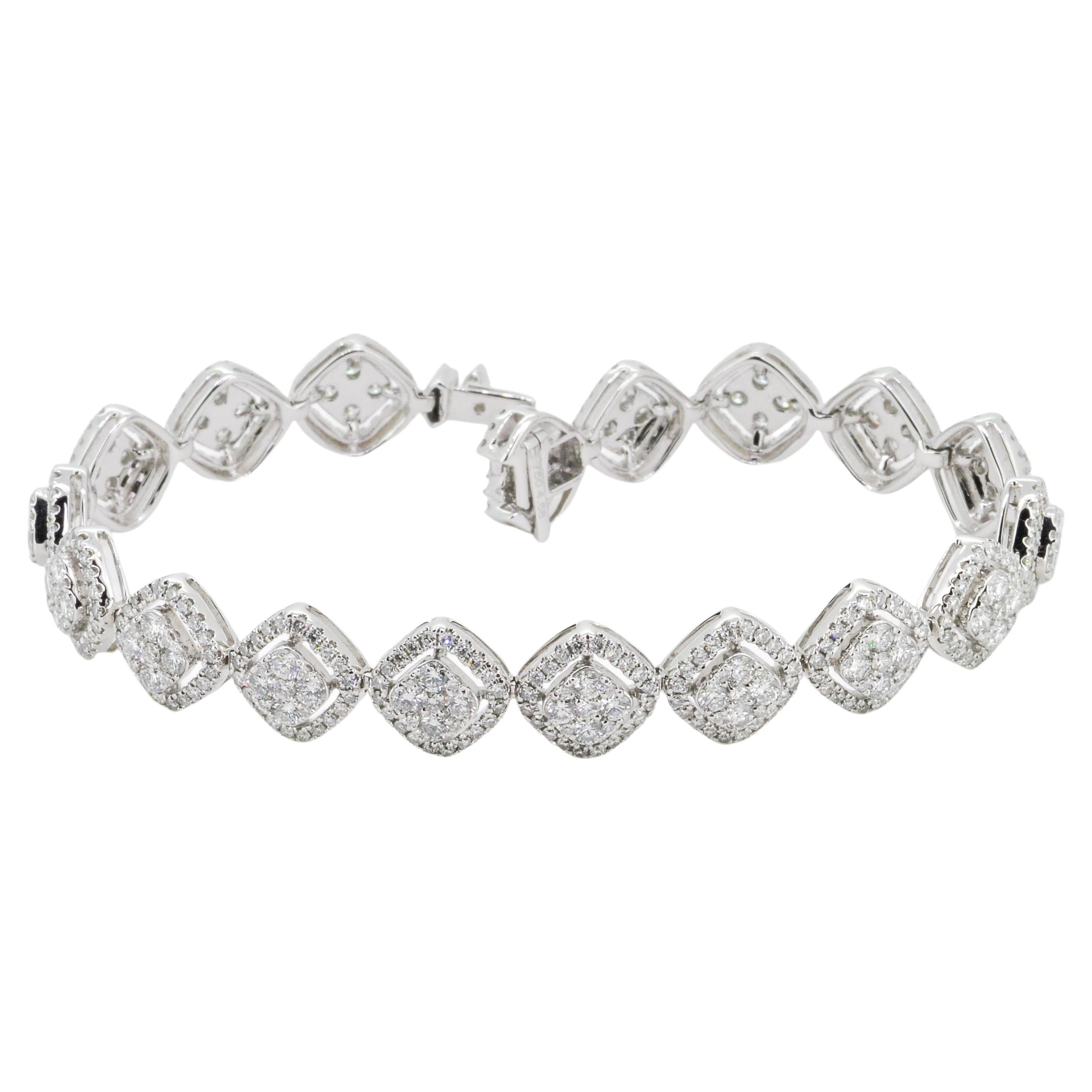 Radiant Elegance: Cluster Halo with Natural Diamond Bracelet in 18k White Gold For Sale