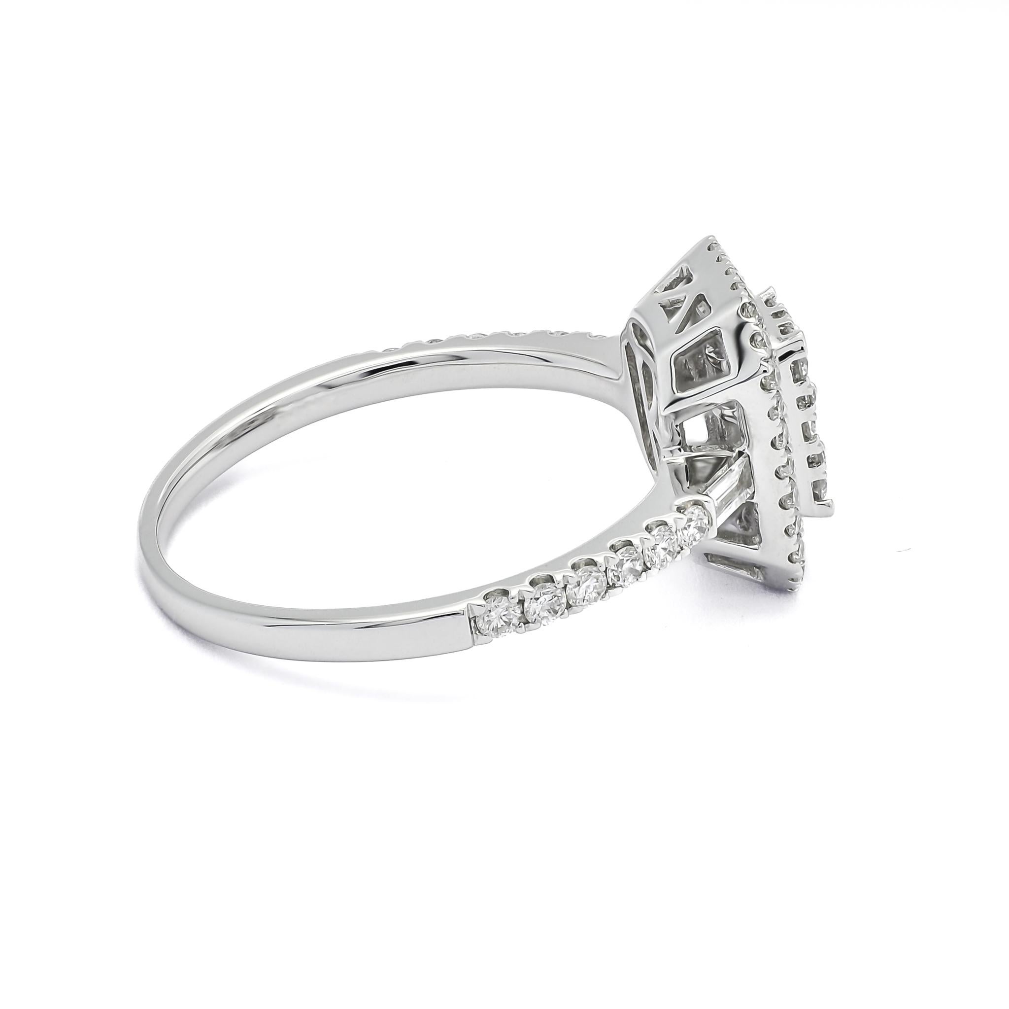 Brilliant Cut Natural Diamond 0.85 CT 18K White Gold Modern Ring  For Sale
