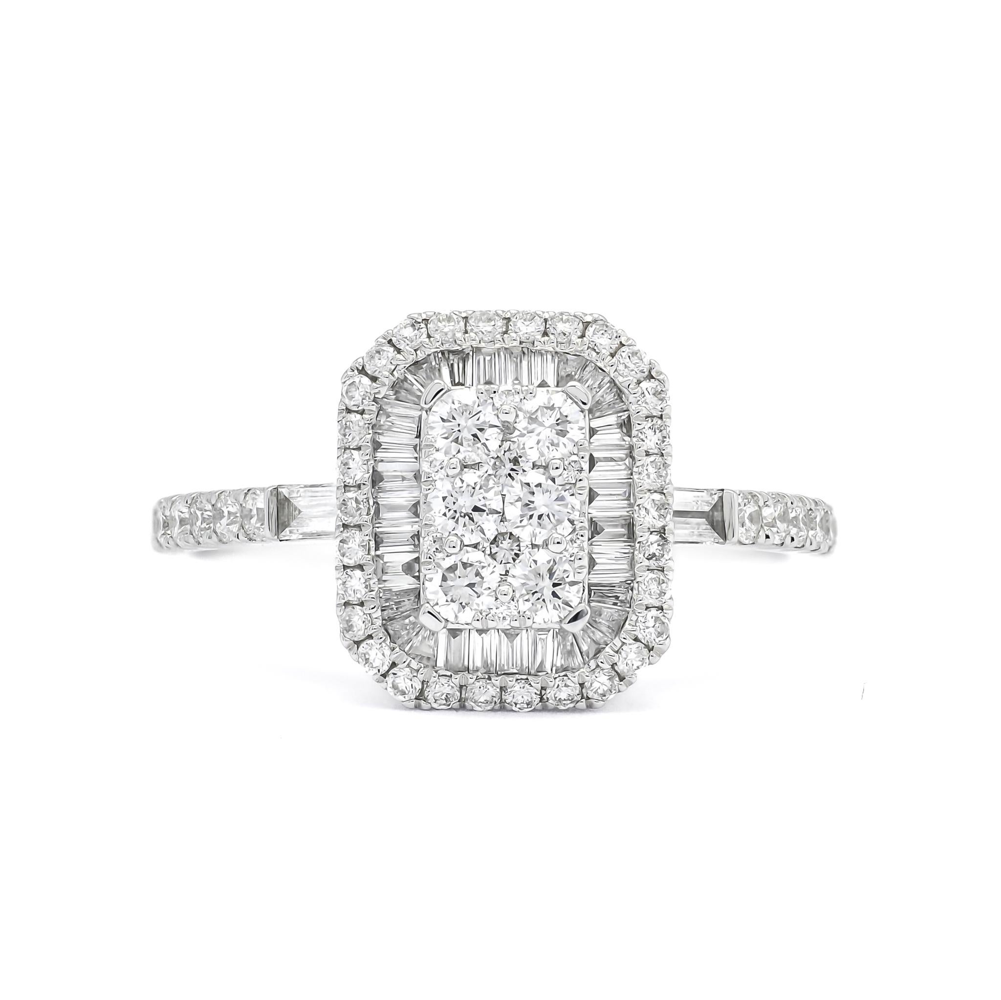 Women's Natural Diamond 0.85 CT 18K White Gold Modern Ring  For Sale