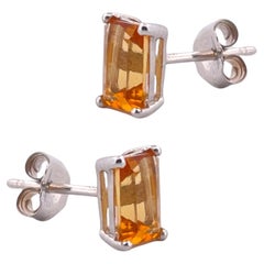 Radiant Elegance Rectangular Citrine Stud Earrings in 14K White Gold