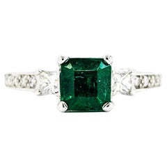 Radiant Emerald and Diamond White Gold Ring