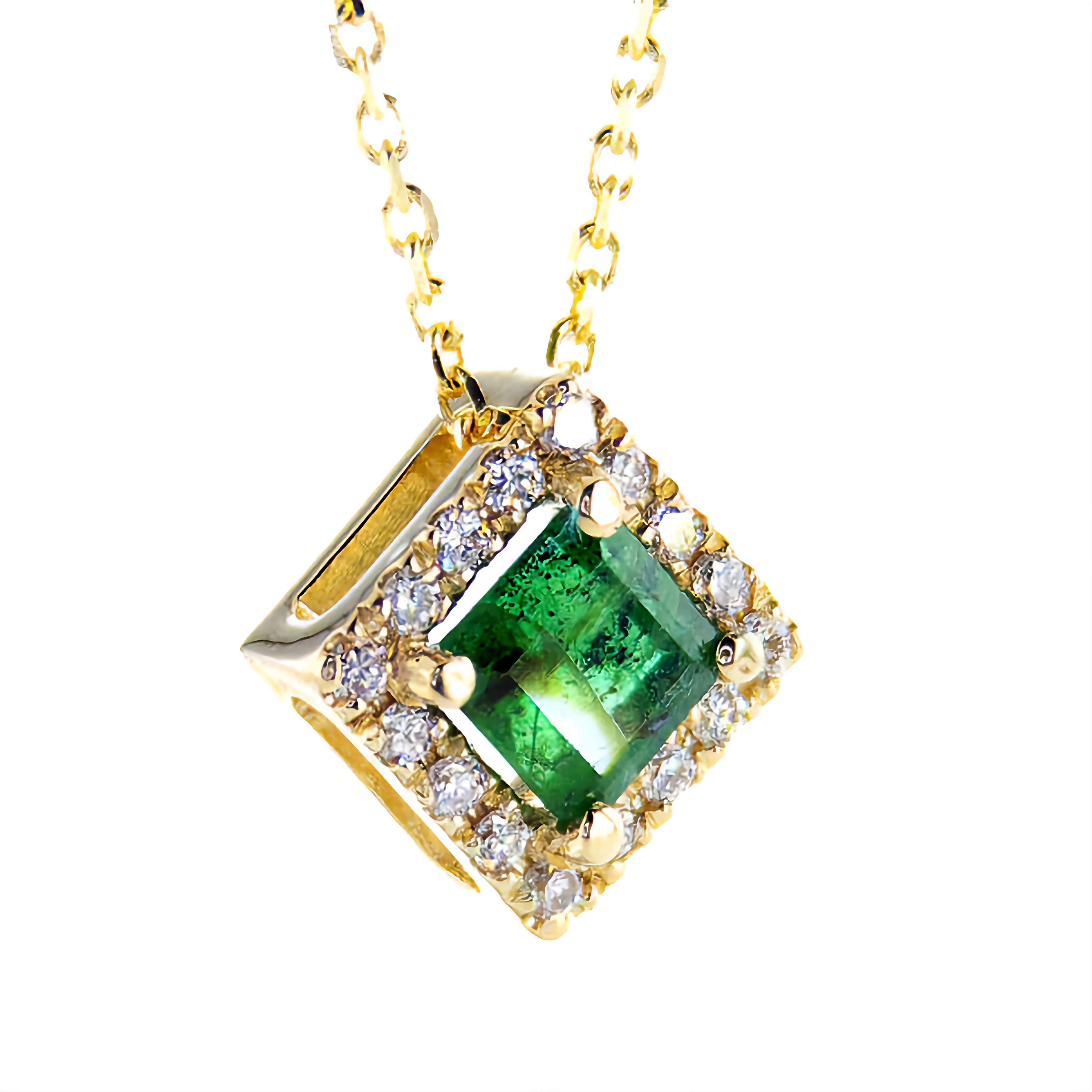 Radiant Emerald Necklace Adorned with a Halo of Diamonds in 14K Gold

Product Description:

Introducing our Radiant Emerald Halo Necklace, a breathtaking creation that marries the captivating beauty of a radiant emerald with the sparkling allure of