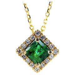 Radiant Emerald and Diamonds Halo Necklace
