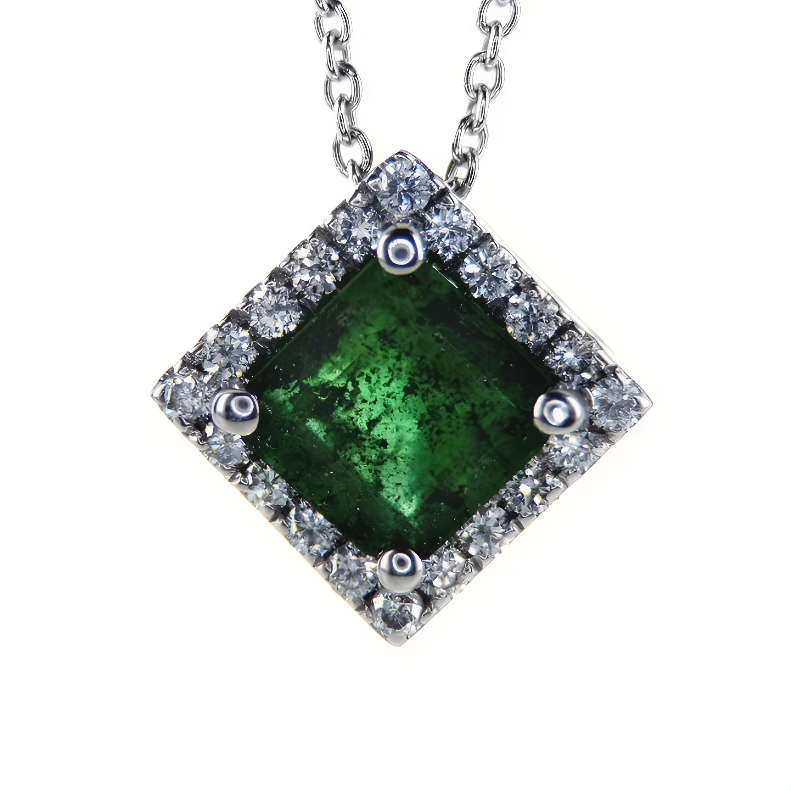 0.55Ct Radiant Emerald 14K White Gold Halo Pendant and Necklace

Product Description:

Introducing our Radiant Emerald White Gold Halo Necklace, a sublime fusion of elegance and brilliance that stands as a testament to refined taste and masterful