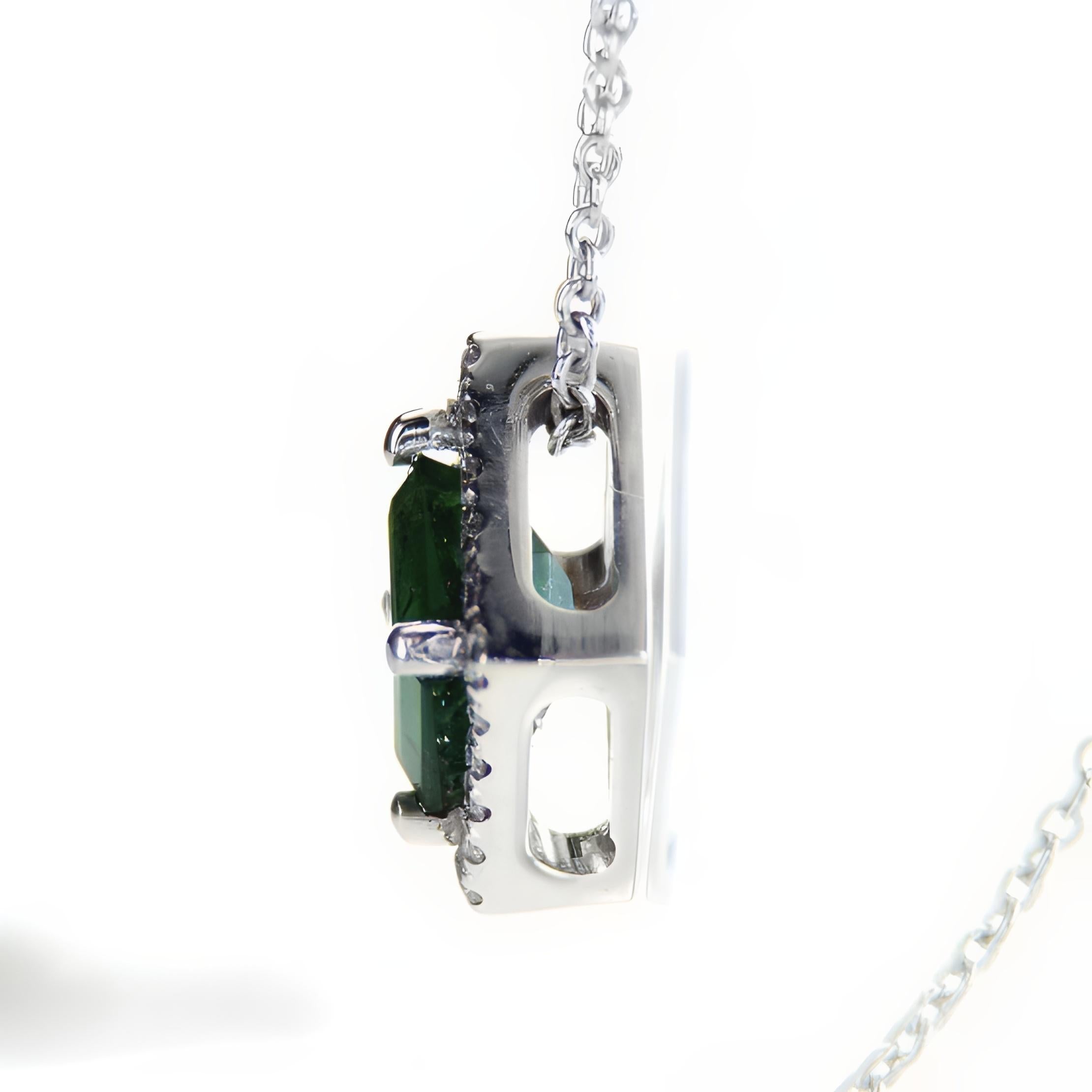 Modern Radiant Emerald White Gold Halo Necklace For Sale