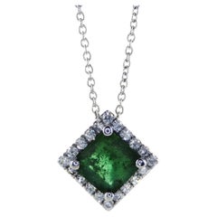 Radiant Emerald White Gold Halo Necklace