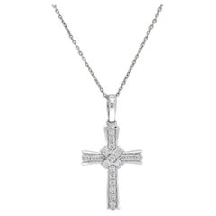 Natural Diamonds 0.25 carats 18k White Gold Cross Chain Pendant Necklace 