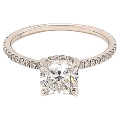 Radiant Flanders Cut Diamond Halo Engagement 18K Ring, Center 1.05 Ct D, VS2 GIA