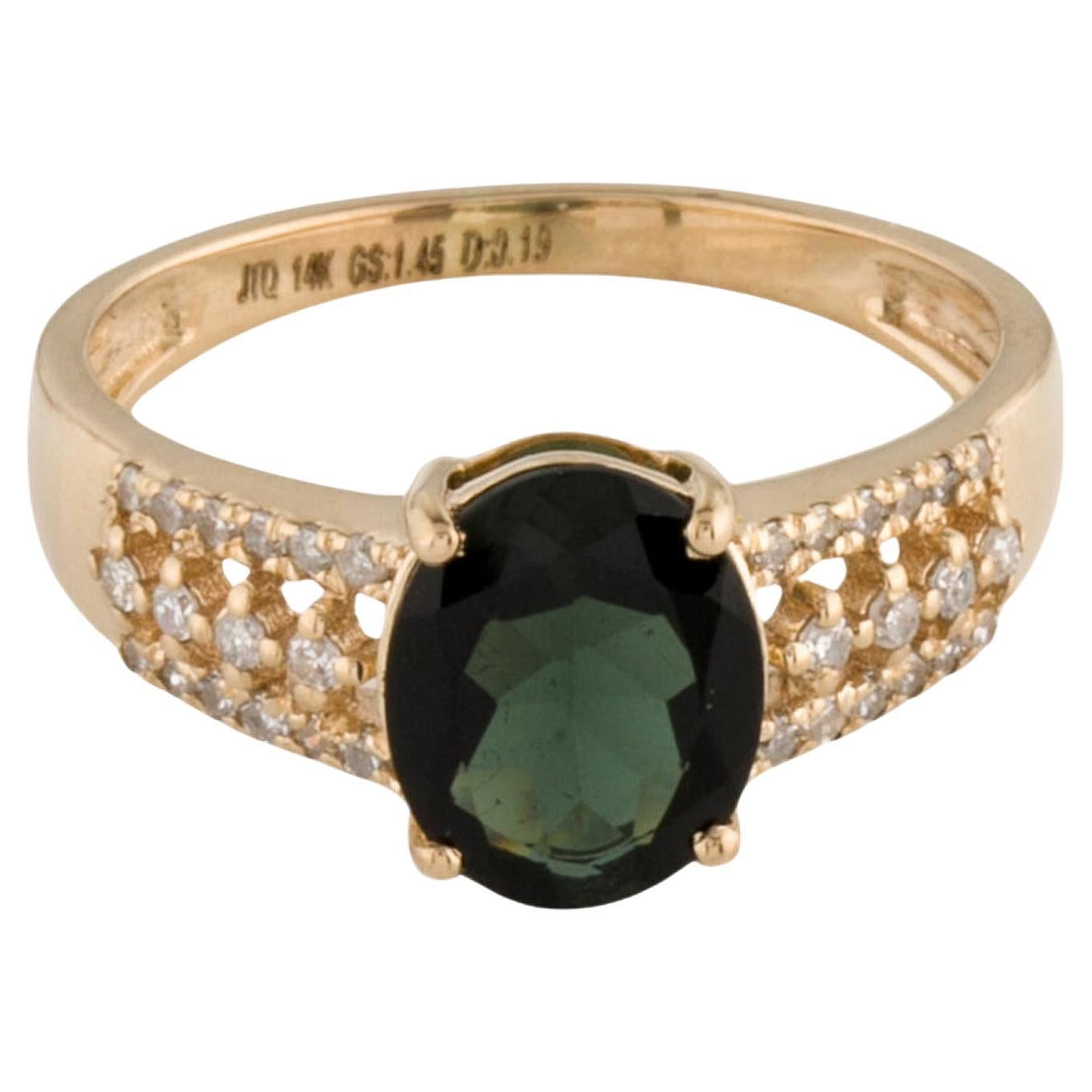 Elegant 14K Tourmaline & Diamond Cocktail Ring - Size 7 - Fine Gemstone Jewelry For Sale