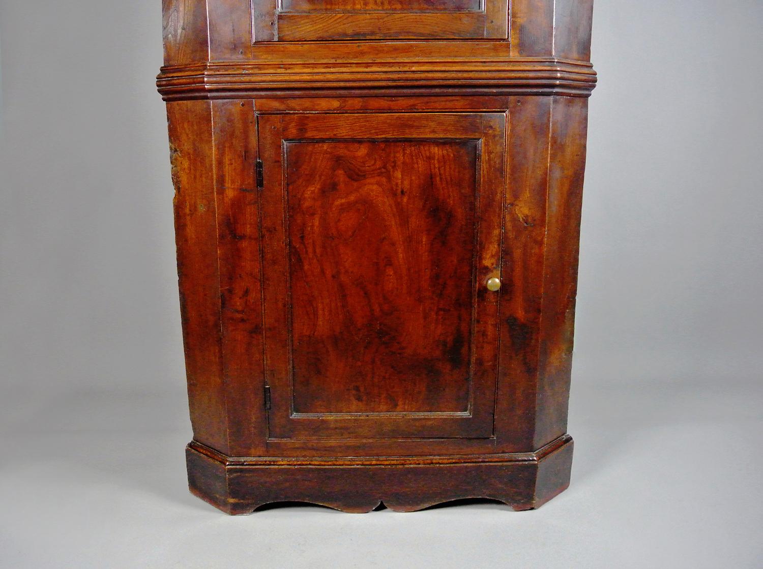 Radiant George III Solid Elm Corner Cupboard c. 1800 For Sale 1