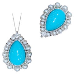 Radiant Halo Akoya Pearl & Turquoise Convertible Pendant Ring