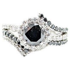 Radiant Halo Black 
White Diamond Ring in 14k