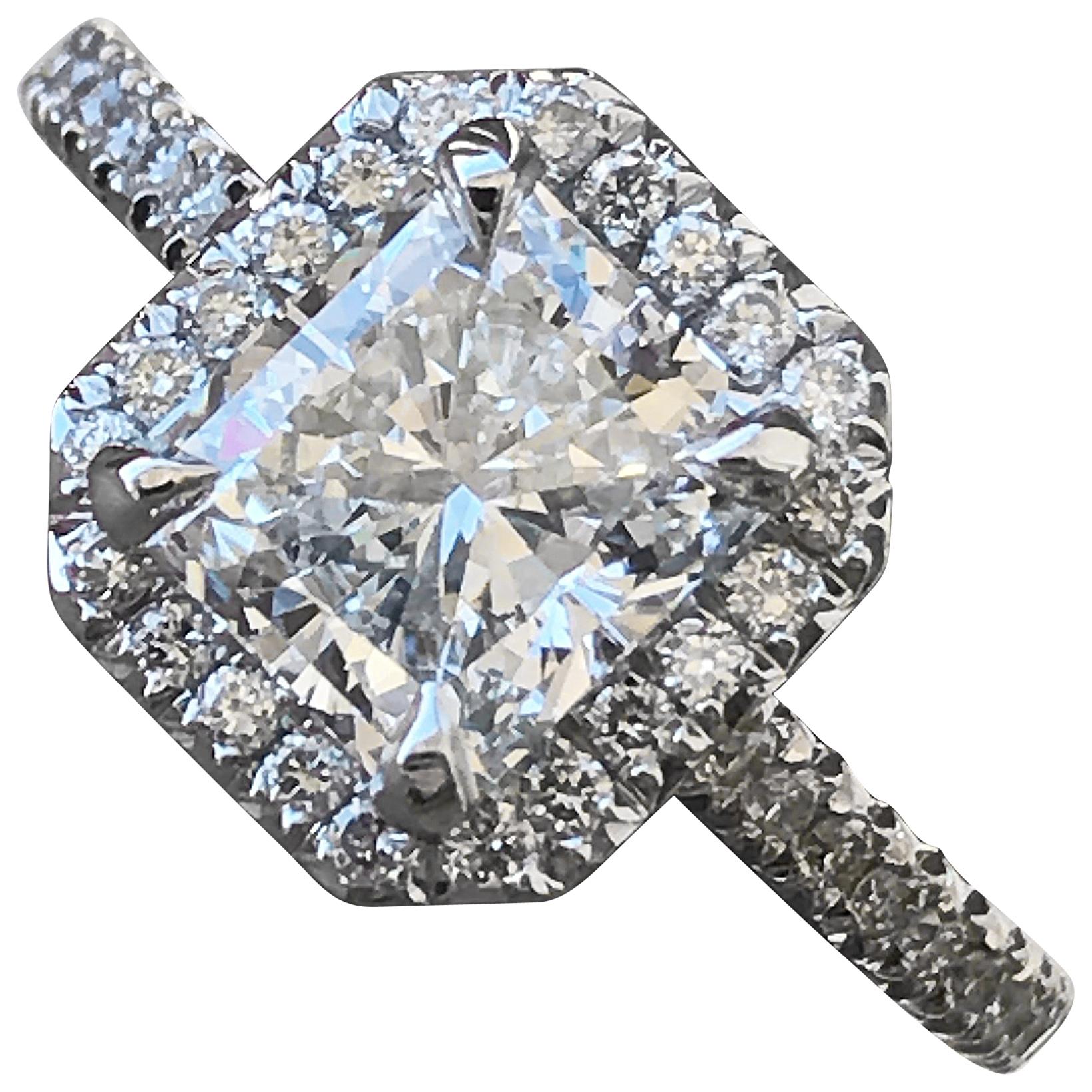 Radiant Halo Diamond Engagement Ring, 2.00 Carat For Sale