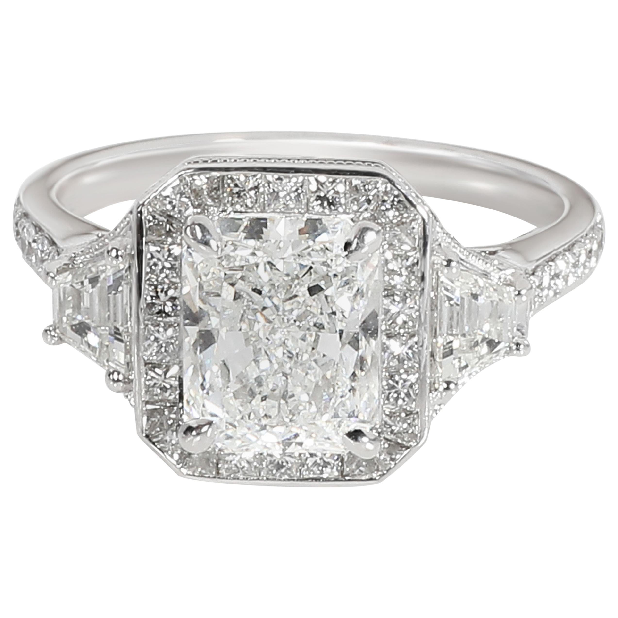 Radiant Halo Diamond Engagement Ring in Platinum GIA Certified F VVS2 2.81 Carat