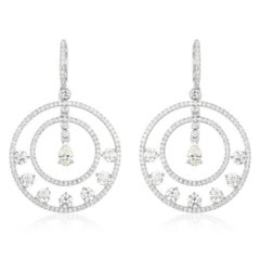 Radiant Halo Double Circle 14K (or 18k upon request) White Gold Diamond Drop Ear