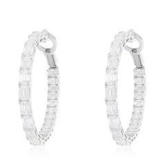 Radiant Hoop 18K White Gold Emerald Cut Diamond Earrings