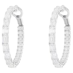 Radiant Hoop 18K White Gold Emerald Cut Diamond Earrings