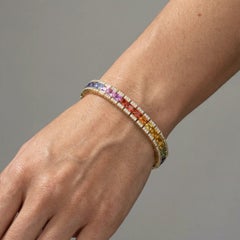 Radiant Horizon Rainbow Sapphire & Diamond 14K (Custom) Gold Tennis Bracelet