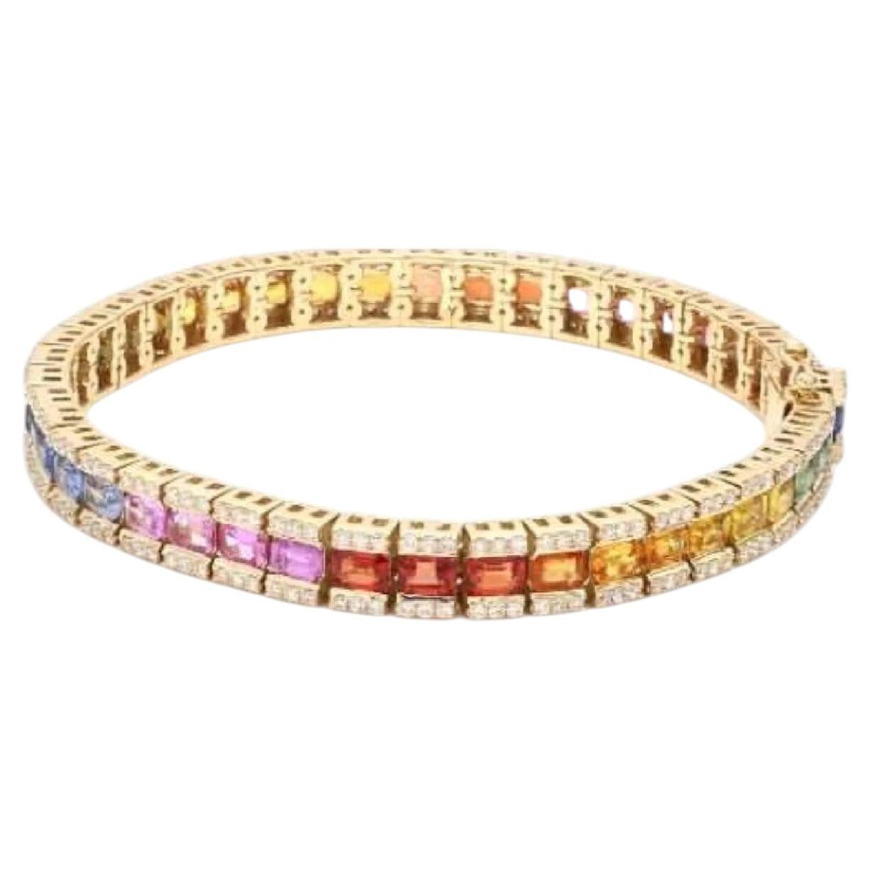 Bracelet tennis « Radiant Horizon » en or 14 carats, avec saphirs arc-en-ciel et diamants