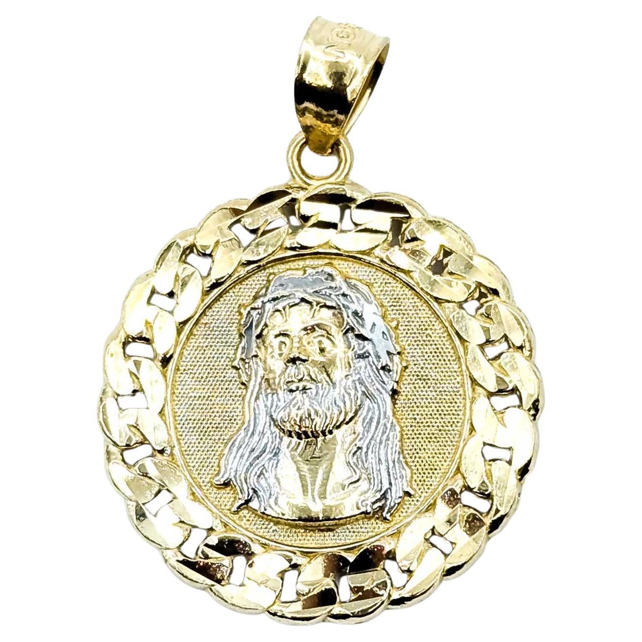 Ciondolo con medaglione di Gesù radioso in oro giallo 10k