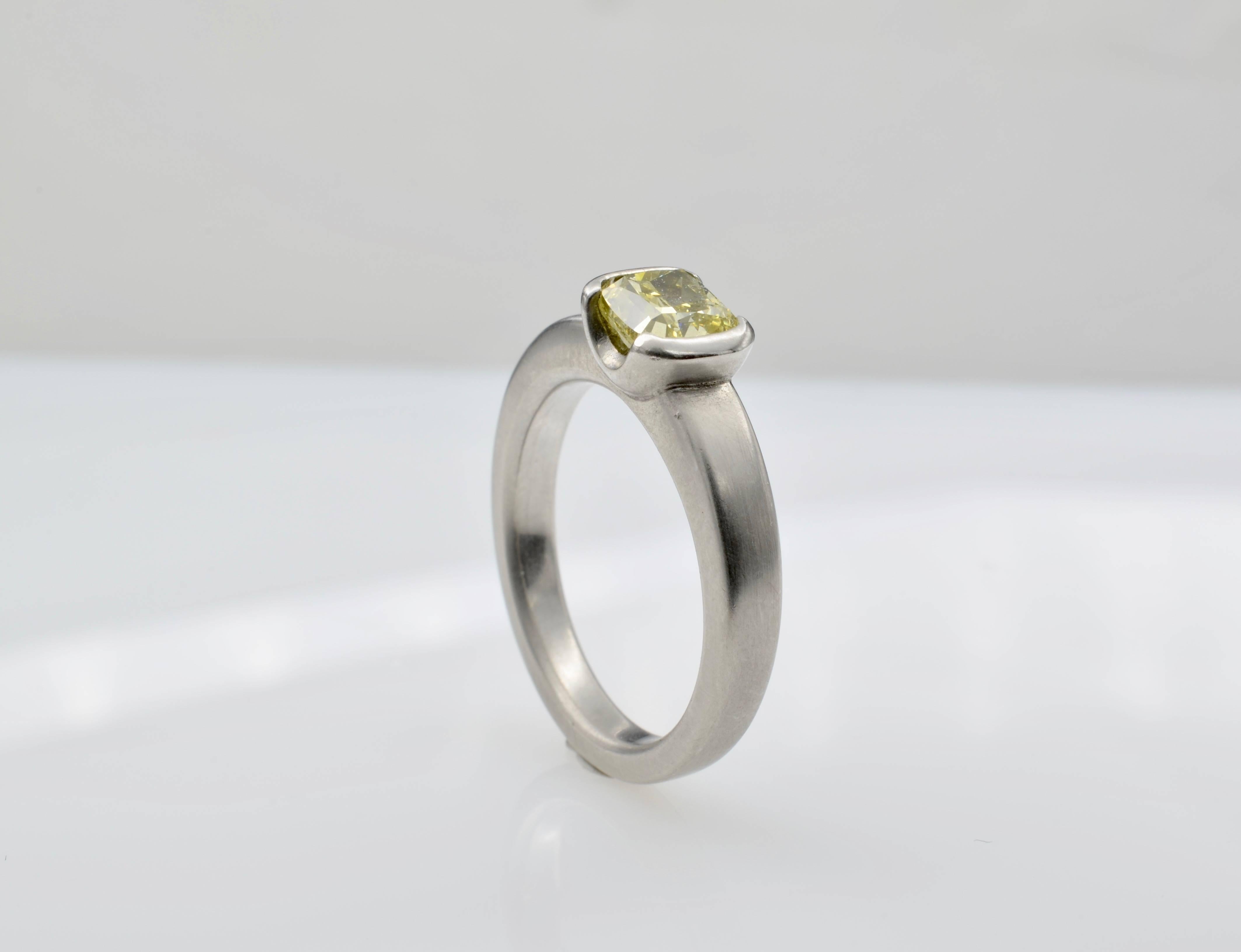Modern GIA Certified Yellow Diamond Radiant Lemon Platinum Ring